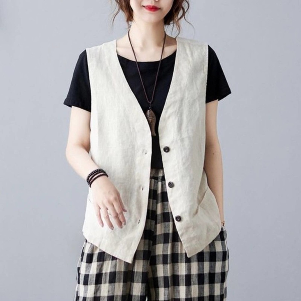 CP Shades Vintage Cream Linen Button Front Vest Sz.L